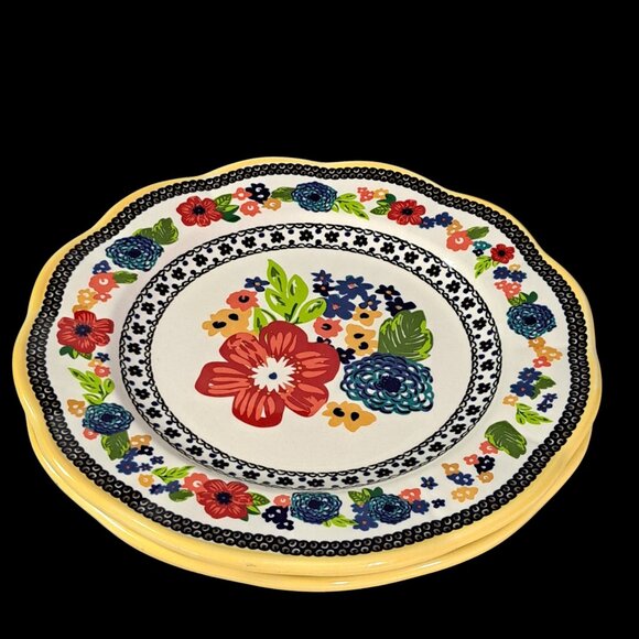 Set of 2 ~ Pioneer Woman Classic Floral Stoneware Dinner Plates ~ - Picture 8 of 11